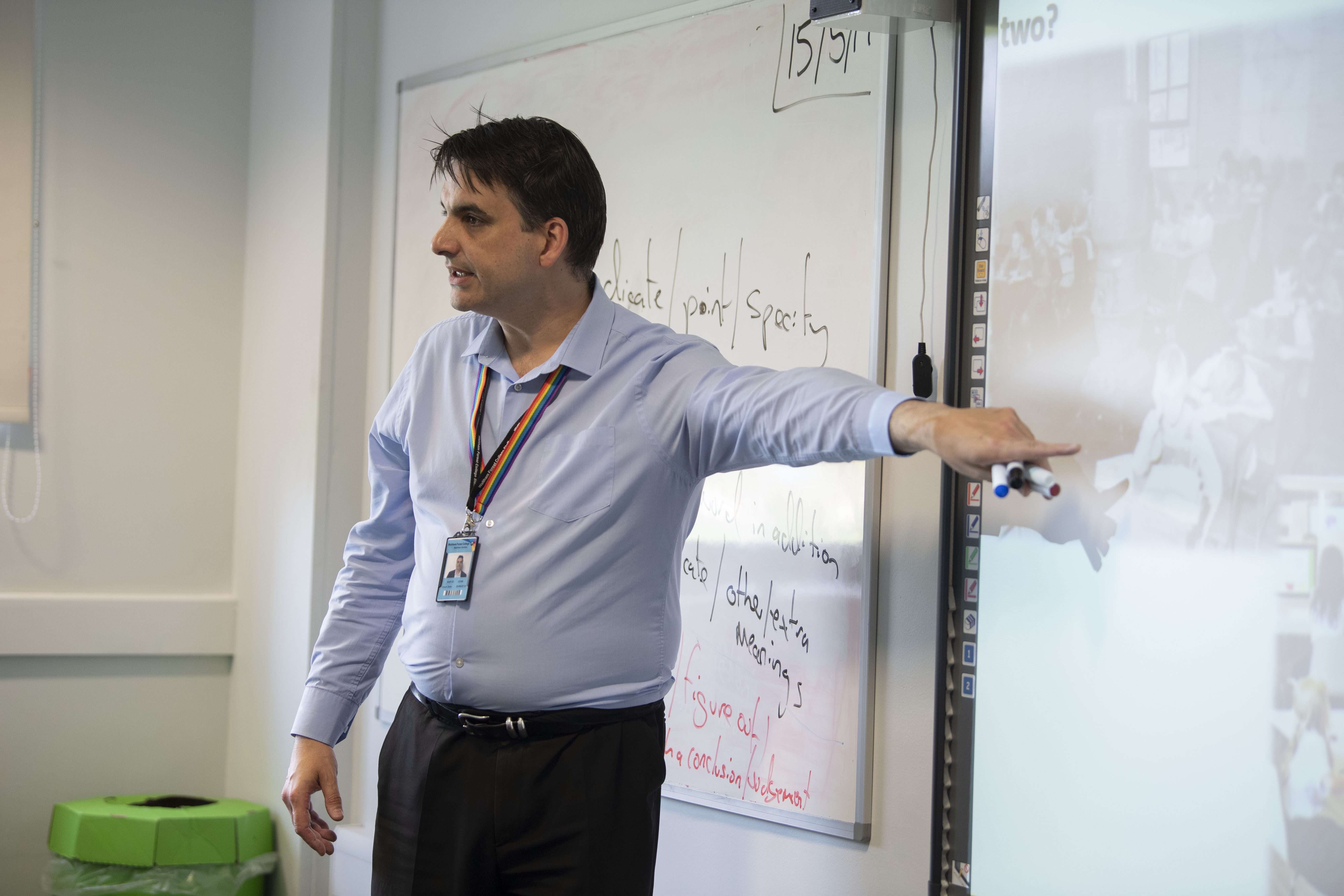 Teacher pointing at whiteboard